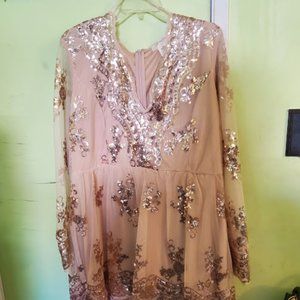 Nude and Gold Sequin homecoming dress